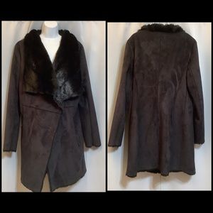 Giacomo Jacket Women’s Size Large Snaps Pockets Faux Suede Faux Fur Black